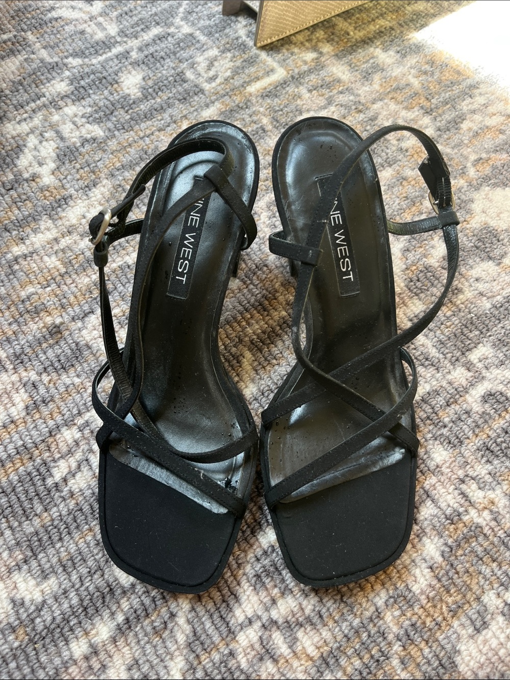 Nine West Black Strappy Square-Toe Heels